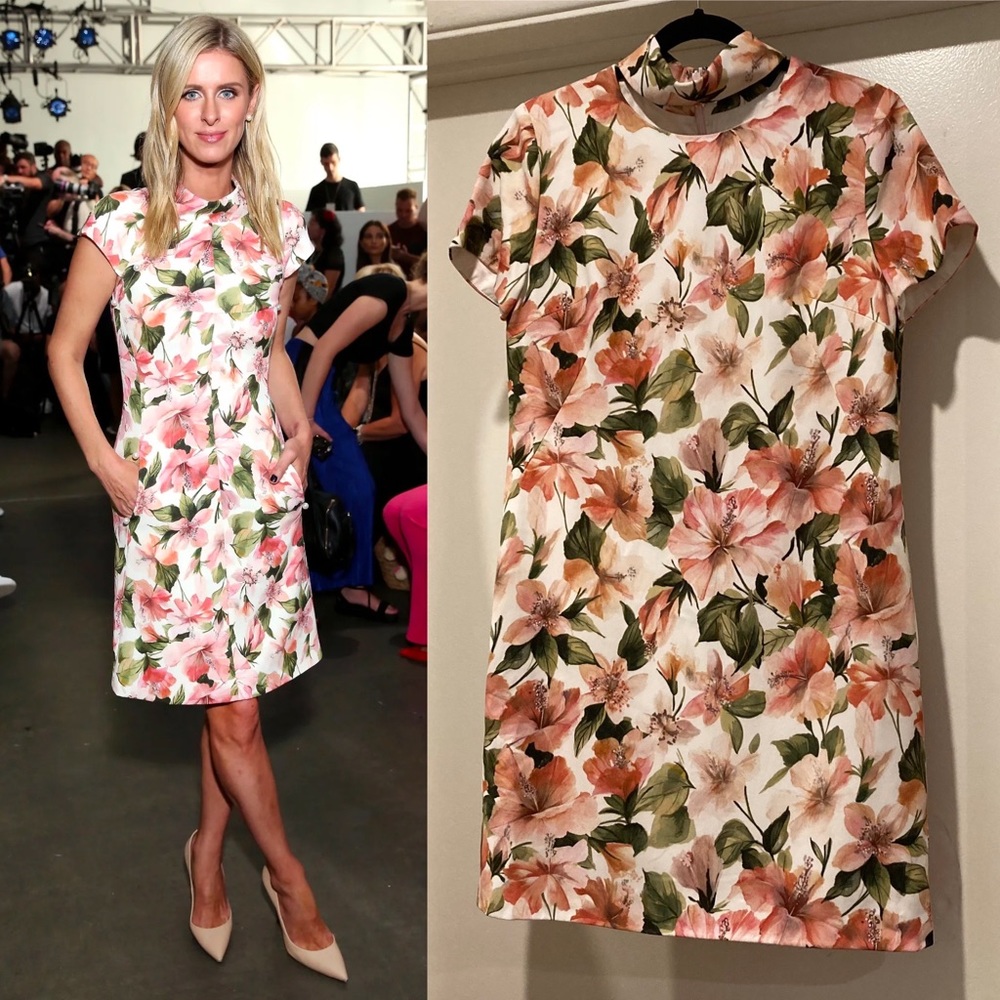 Pamella Roland Designer Floral Printed Midi Dress Neck Cut Out Nicky Hilton